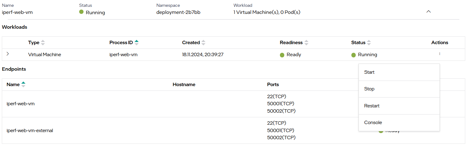 List of VMs available